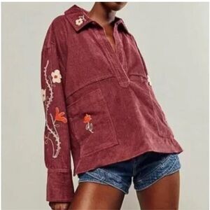 Embroidered corduroy pullover